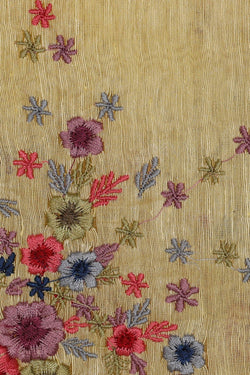 Image of Linen Silk Yellow Embroidered Saree