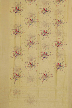 Image of Linen Silk Yellow Embroidered Saree