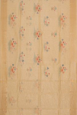 Image of Linen Silk Cream Embroidered Saree