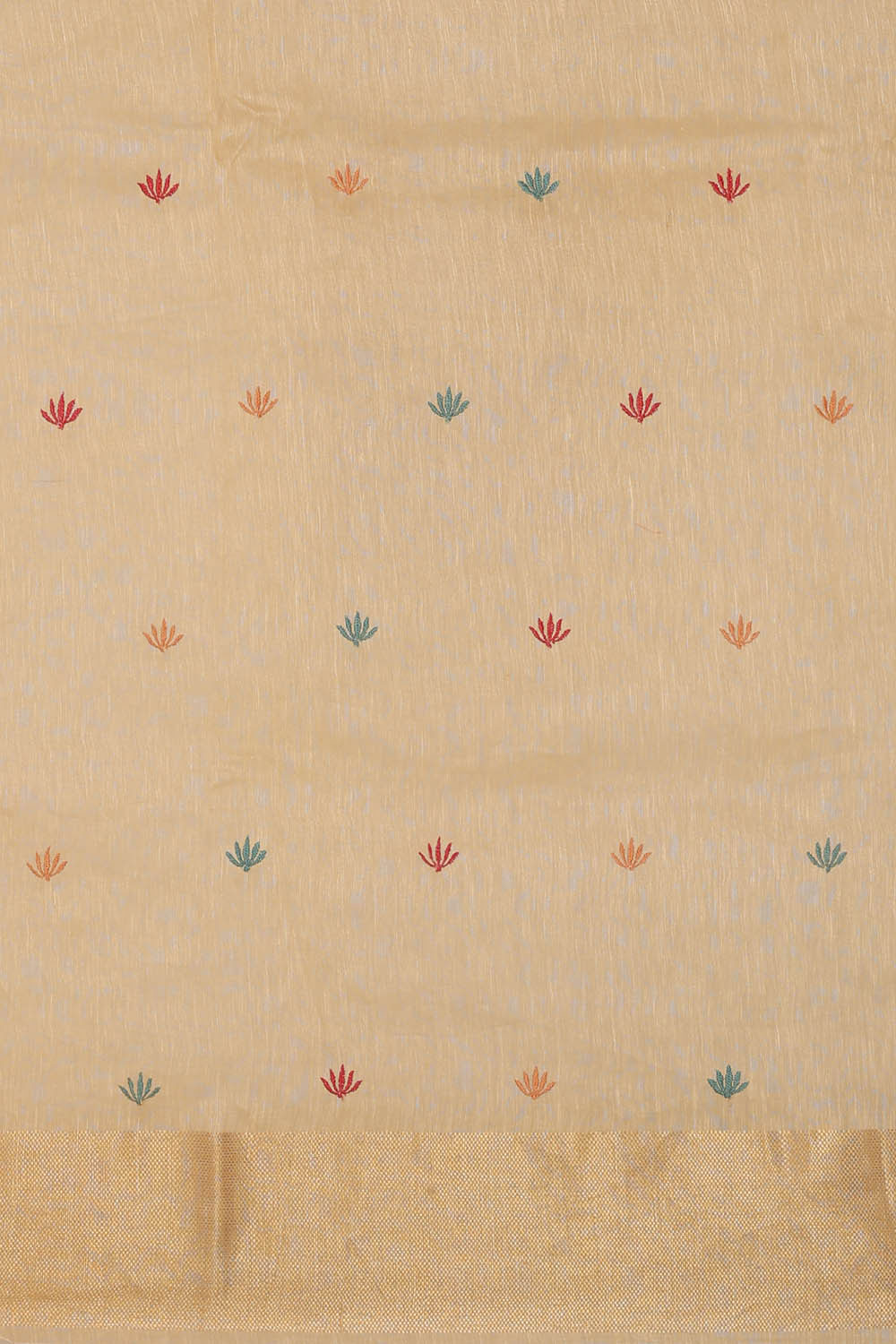 Linen Silk Cream Embroidered Saree