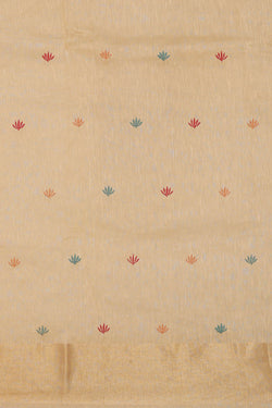 Image of Linen Silk Cream Embroidered Saree