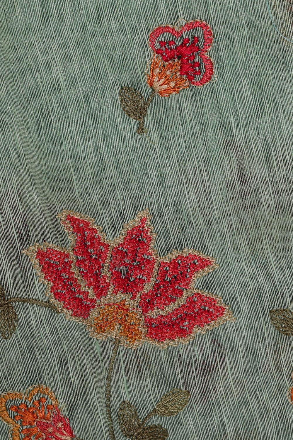 Linen Silk Sea Green Embroidered Saree