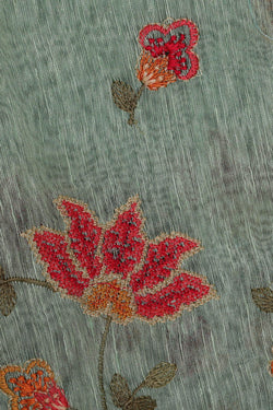 Image of Linen Silk Sea Green Embroidered Saree