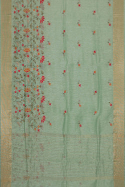 Image of Linen Silk Sea Green Embroidered Saree