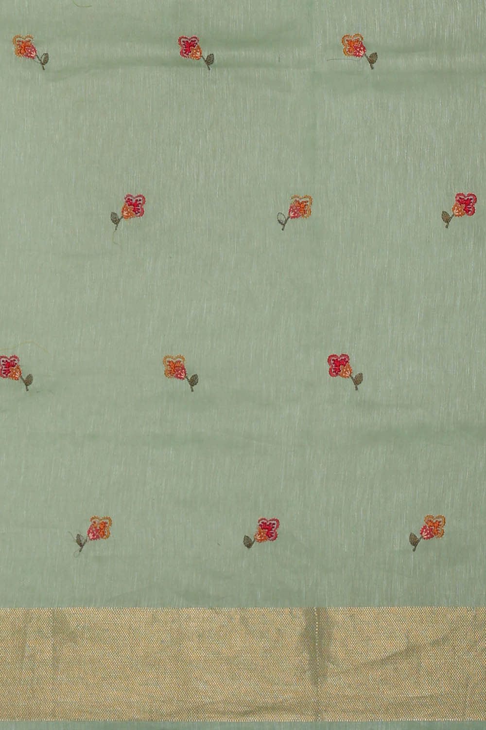 Linen Silk Sea Green Embroidered Saree