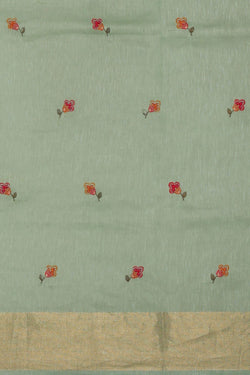 Image of Linen Silk Sea Green Embroidered Saree