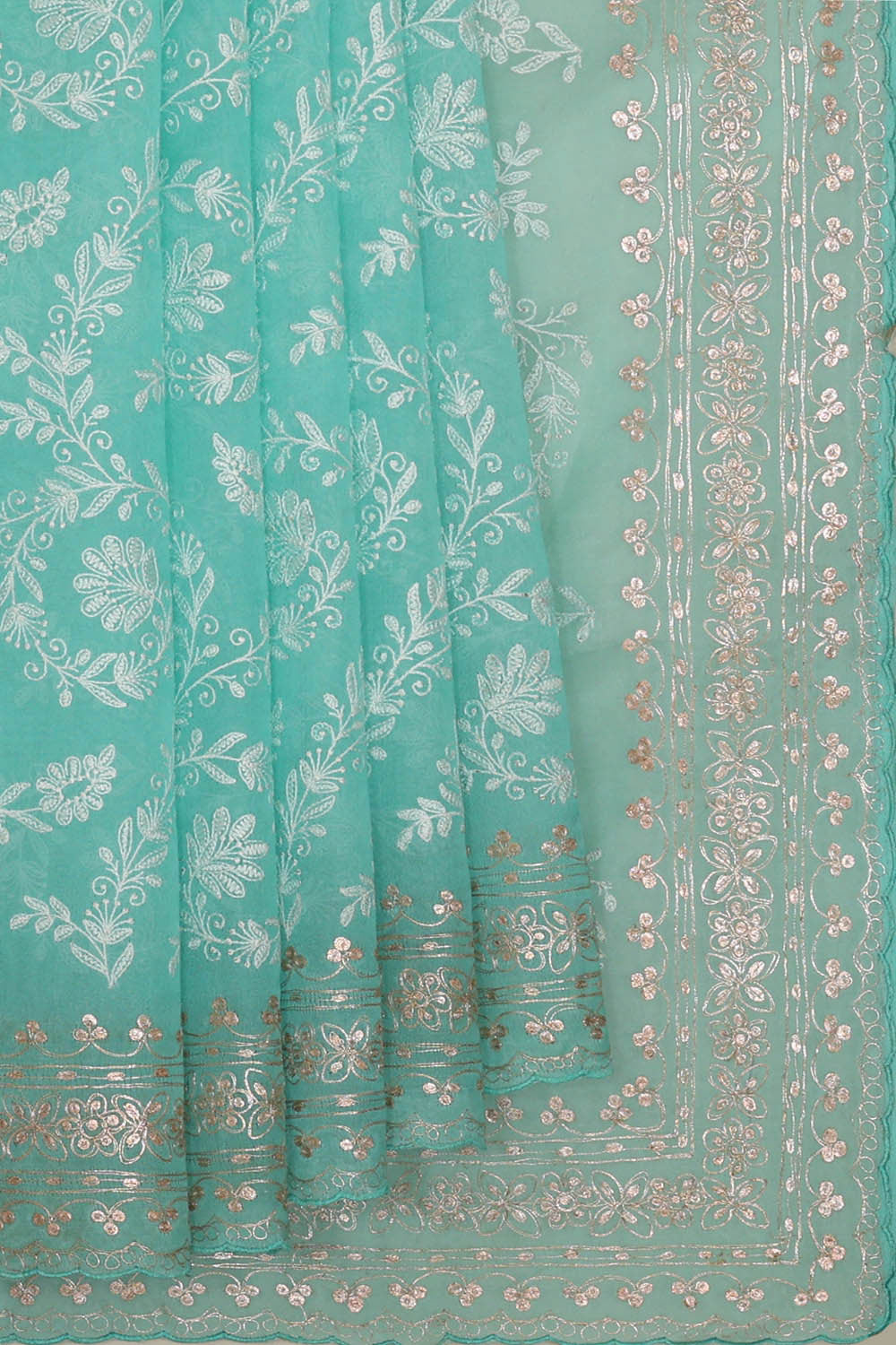 Sea Blue Organza Saree