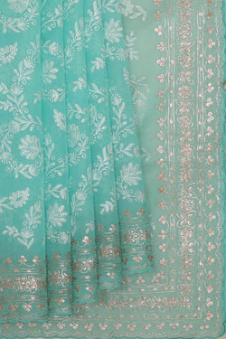 Image of Sea Blue Organza Saree