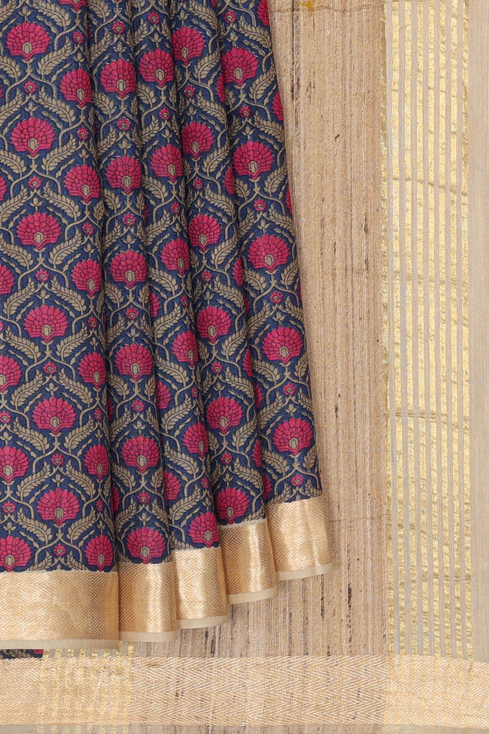 Image of Moonga Tussar Silk Dark Blue Saree