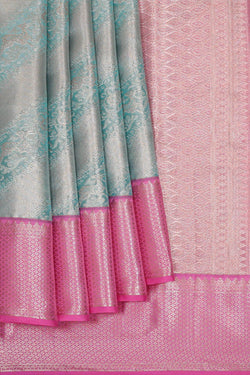 Image of Kanchipattu Sea Blue Tissue Brocade Saree