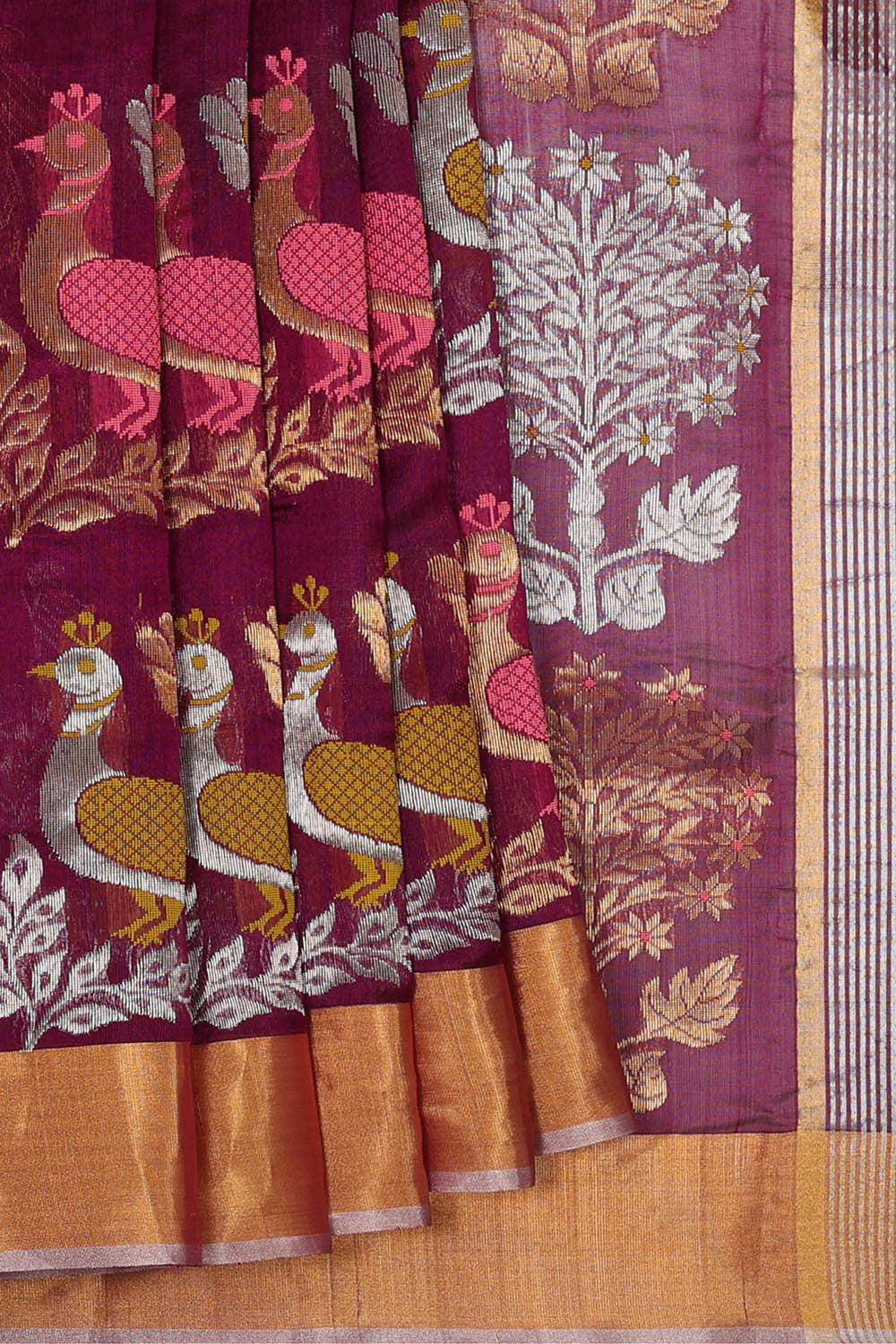 Image of Chanderi Silk Deep Wine Saree