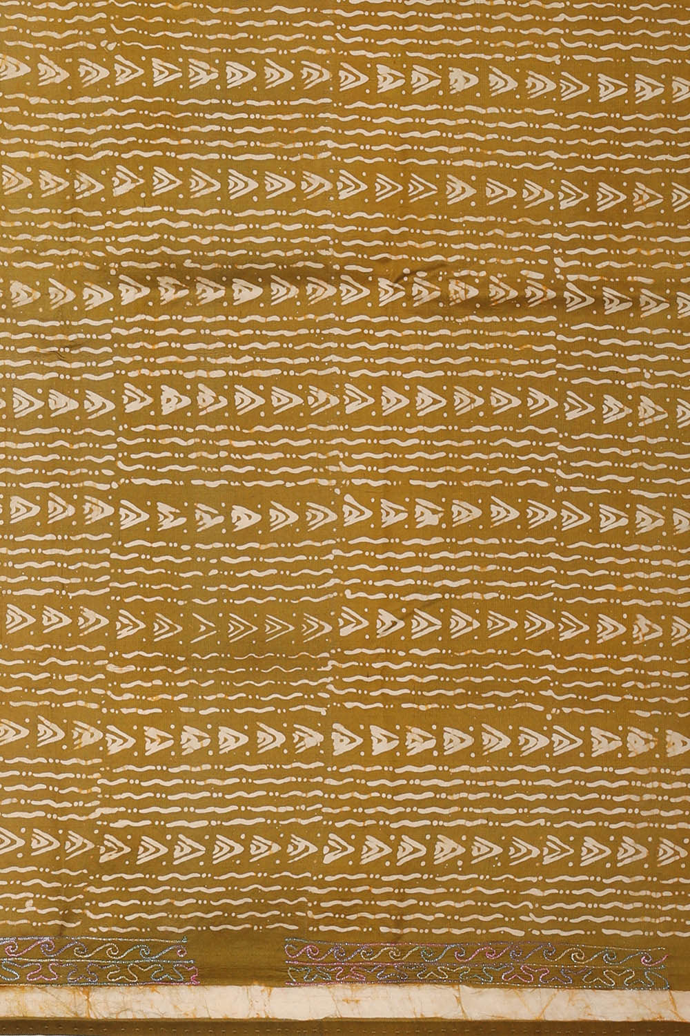 Image of Printed Tussar Mehndi Green Saree