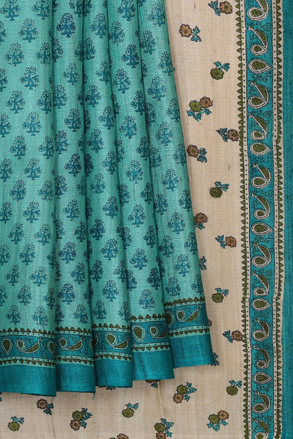 Image of Printed Tussar Light Blue Saree