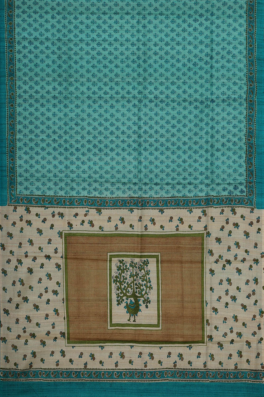 Image of Printed Tussar Light Blue Saree