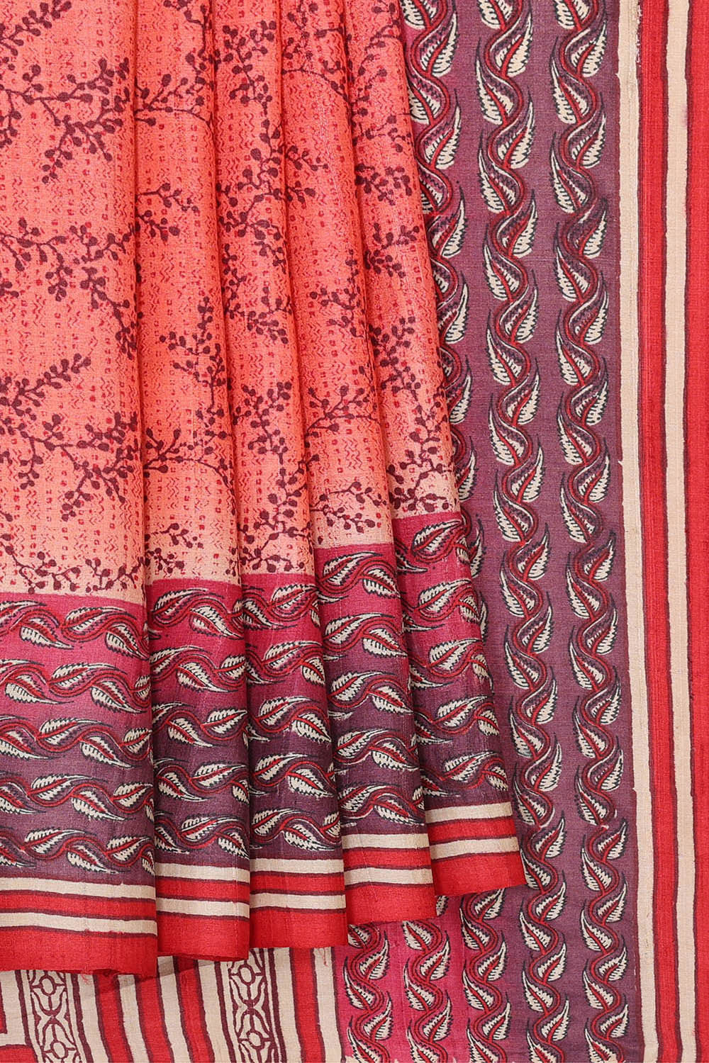 Image of Printed Tussar Peach Saree