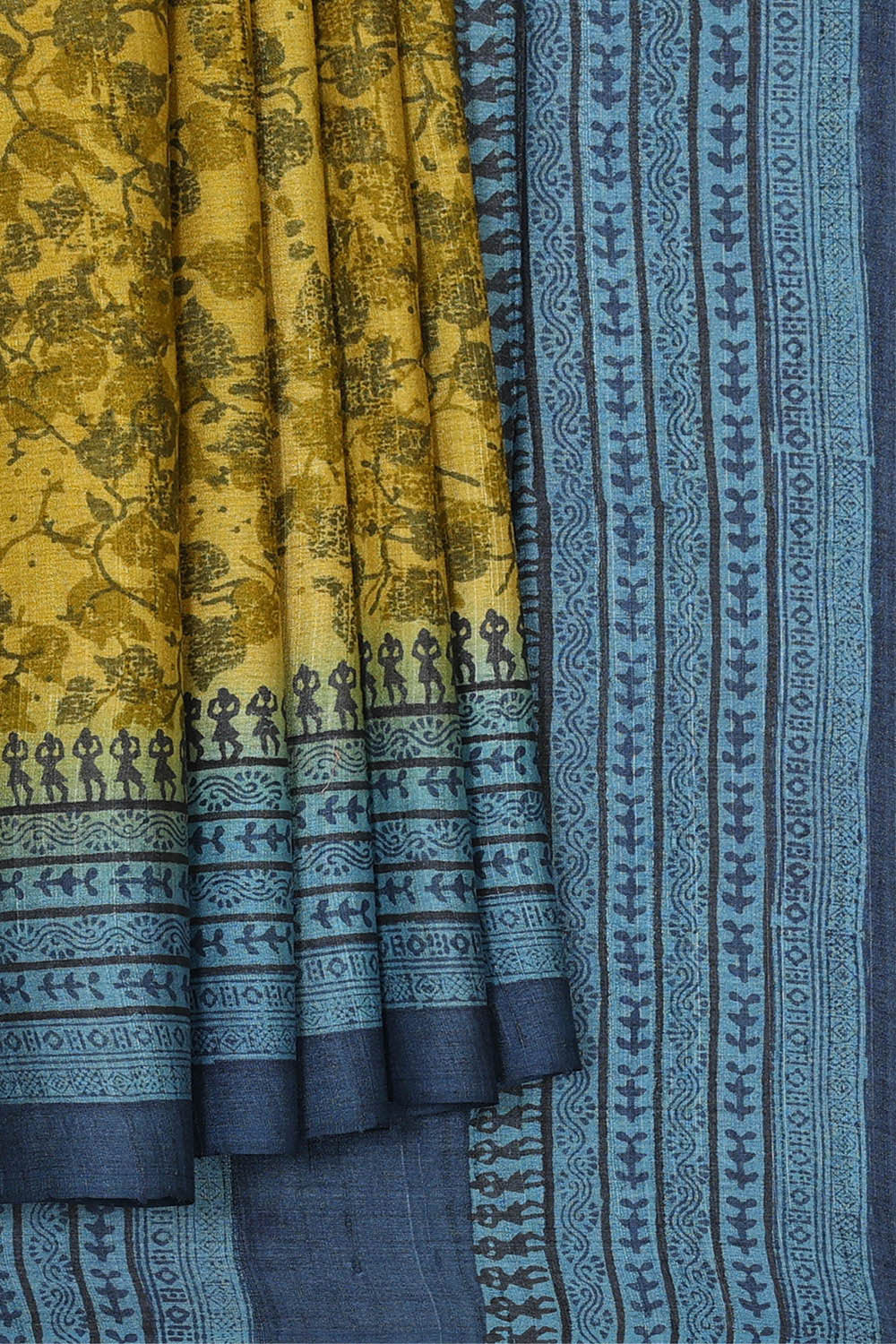 Image of Printed Tussar Silk Dull Yellow Saree
