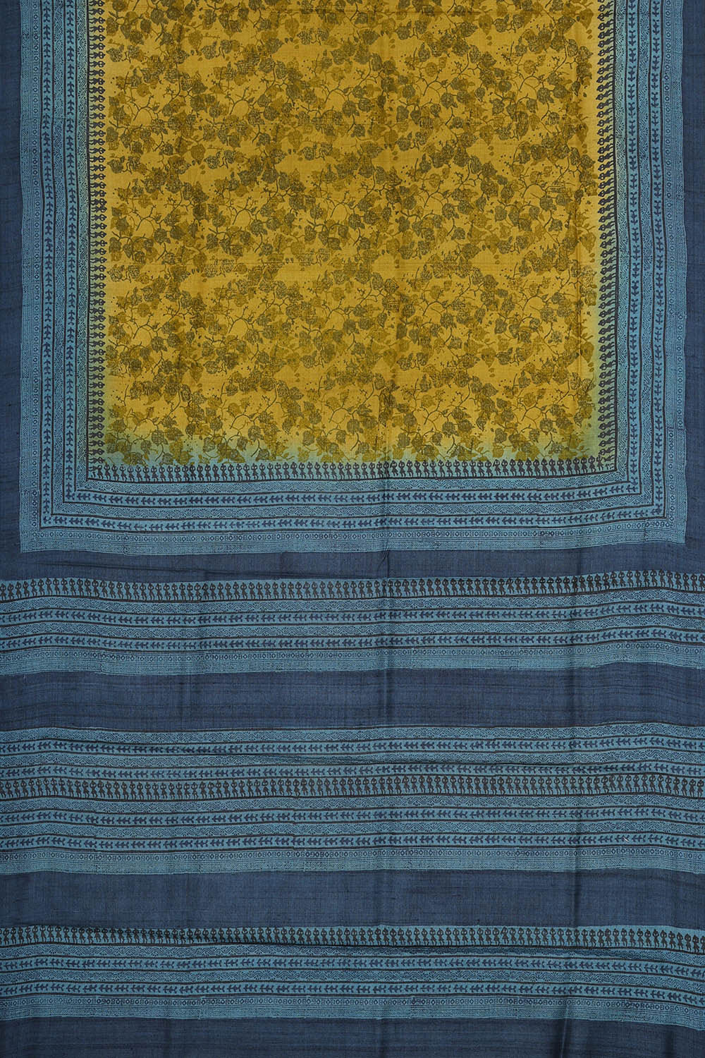 Printed Tussar Silk Dull Yellow Saree