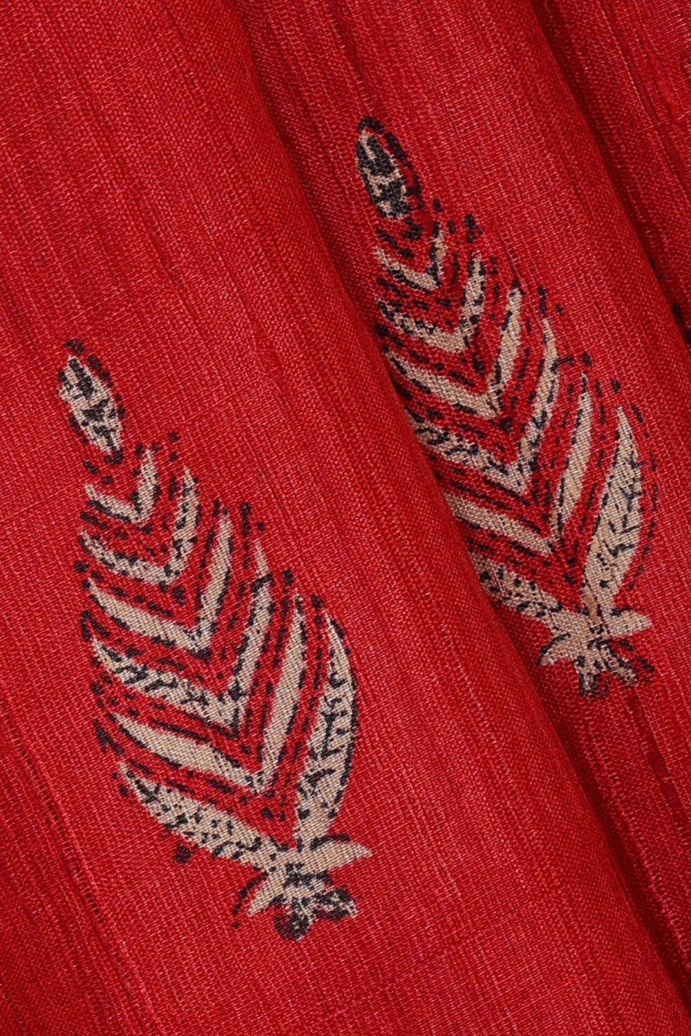 Image of Printed Tussar Silk Red Saree