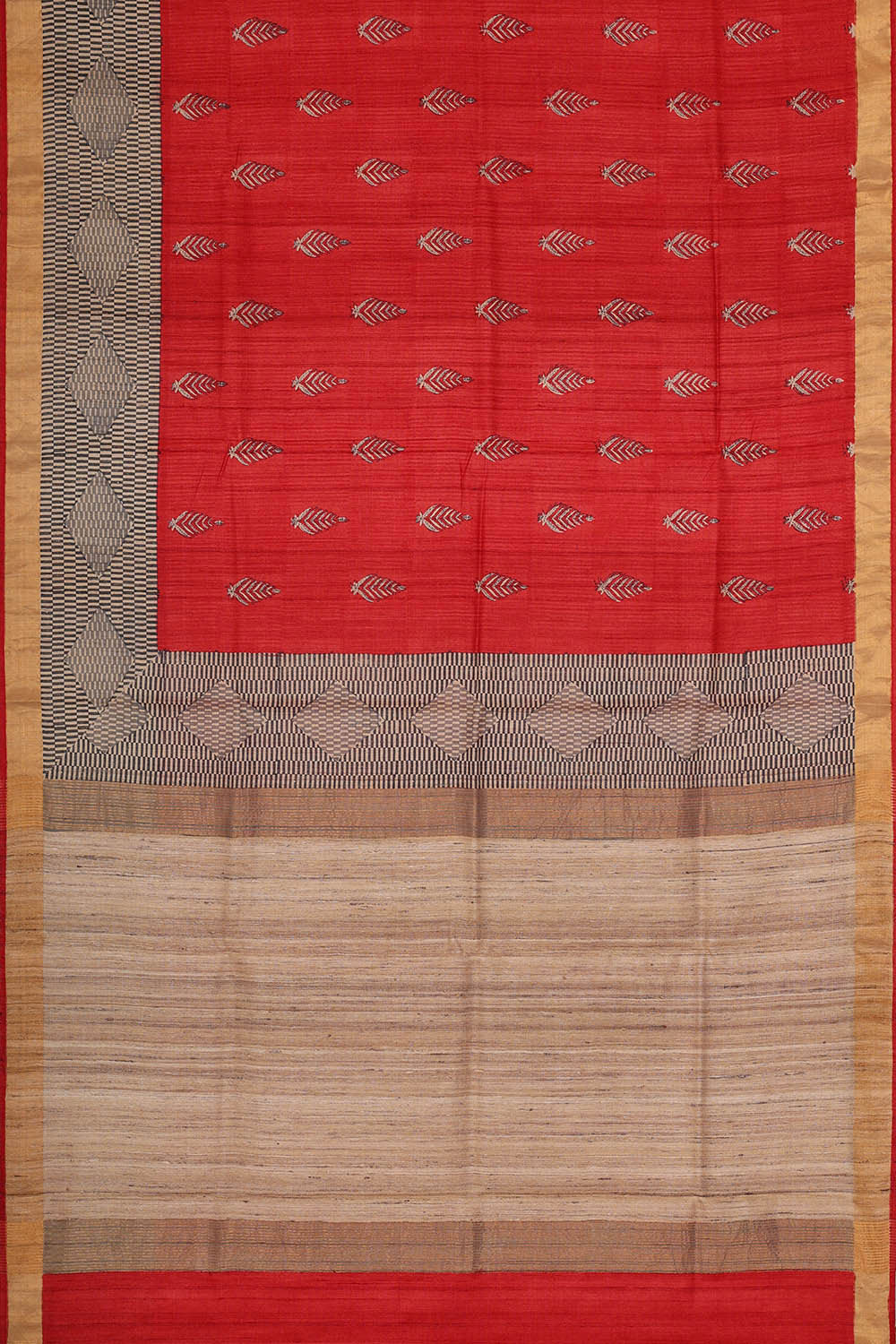 Image of Printed Tussar Silk Red Saree