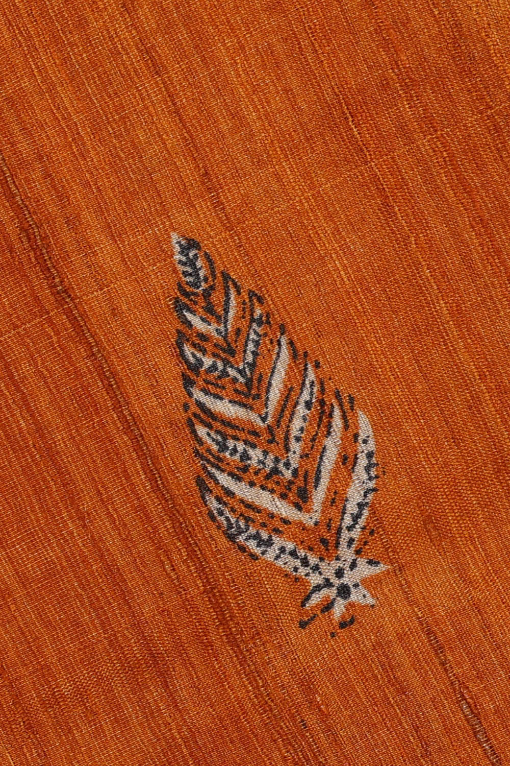 Image of Printed Tussar Silk Mustard Orange Saree