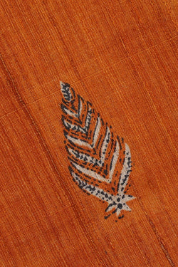 Image of Printed Tussar Silk Mustard Orange Saree