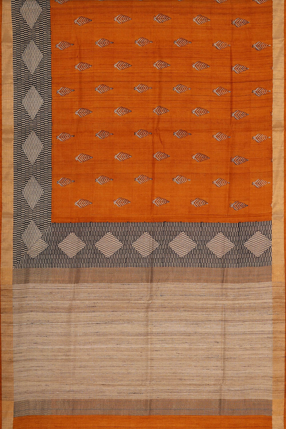 Image of Printed Tussar Silk Mustard Orange Saree