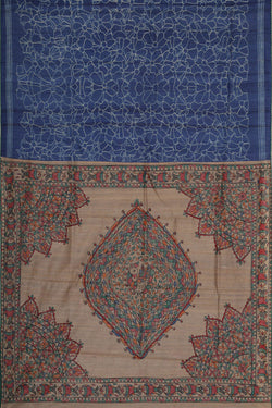 Image of Printed Tussar Silk Dark Blue Saree