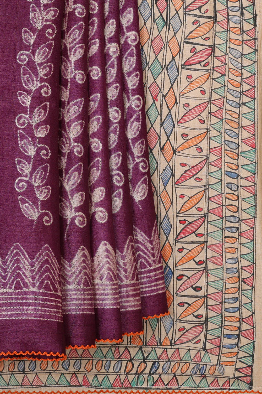 Image of Printed Tussar Deep Wine Saree