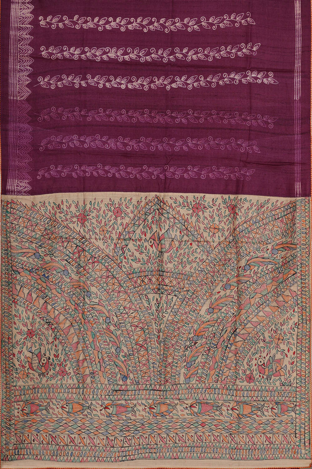Image of Printed Tussar Deep Wine Saree
