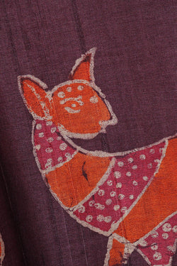 Image of Printed Tussar Silk Deep Wine Saree
