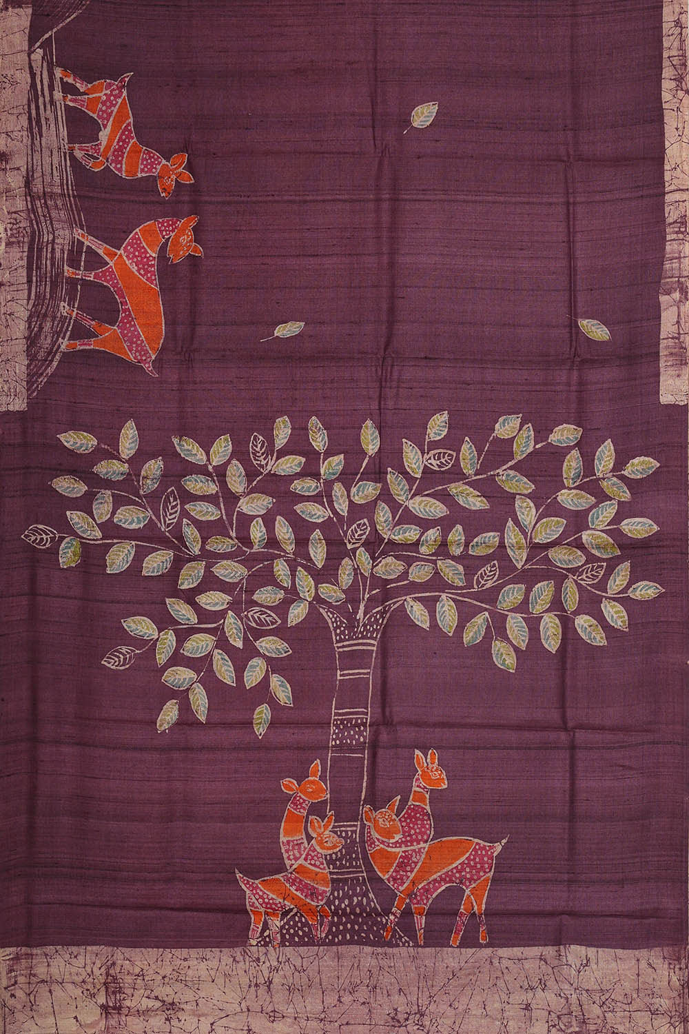 Printed Tussar Silk Deep Wine Saree