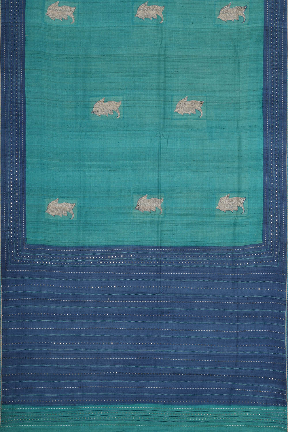 Image of Printed Tussar Silk Turquoise Blue Saree