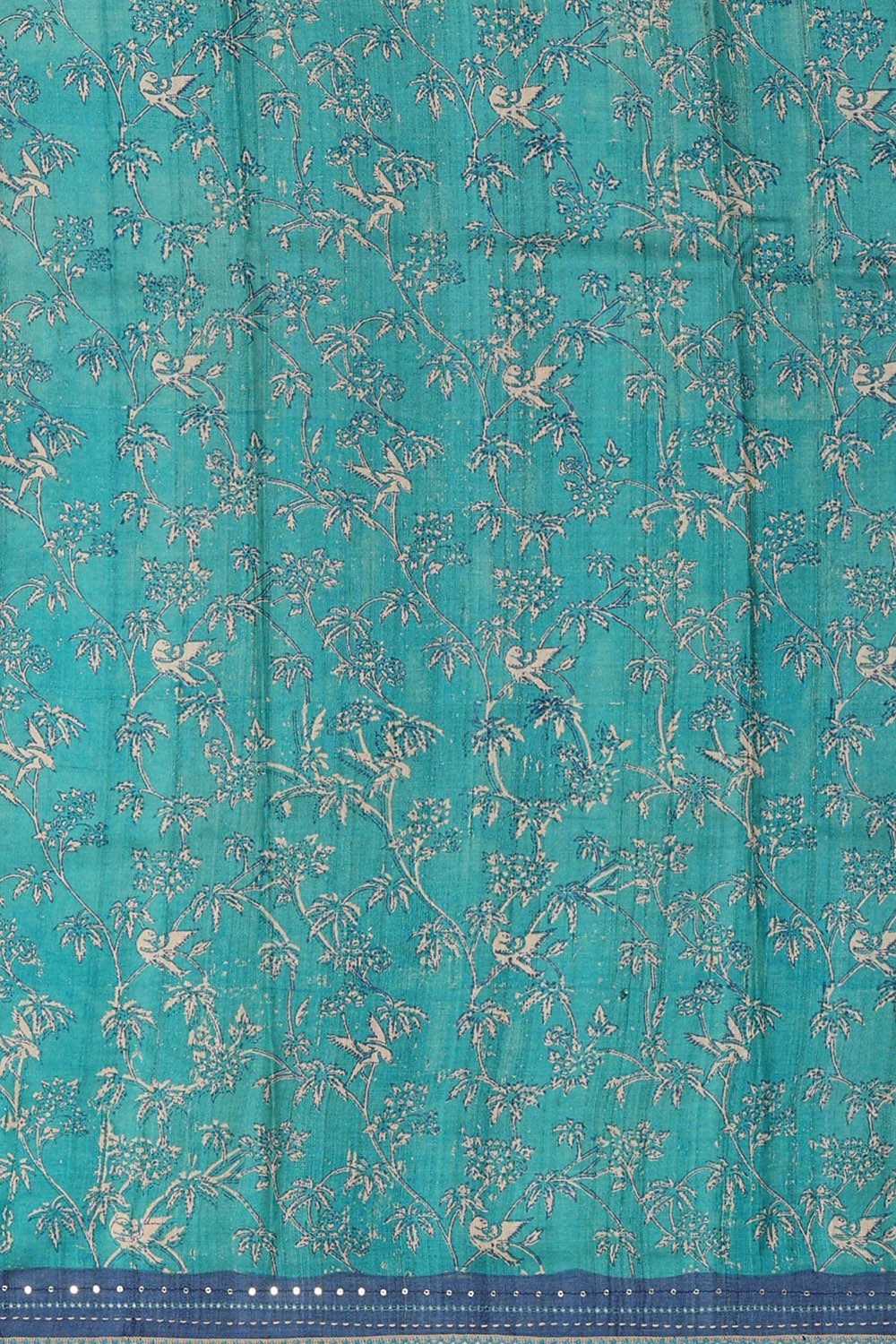 Printed Tussar Silk Turquoise Blue Saree