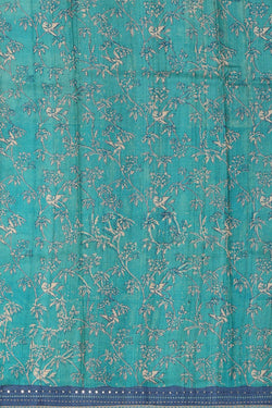 Image of Printed Tussar Silk Turquoise Blue Saree