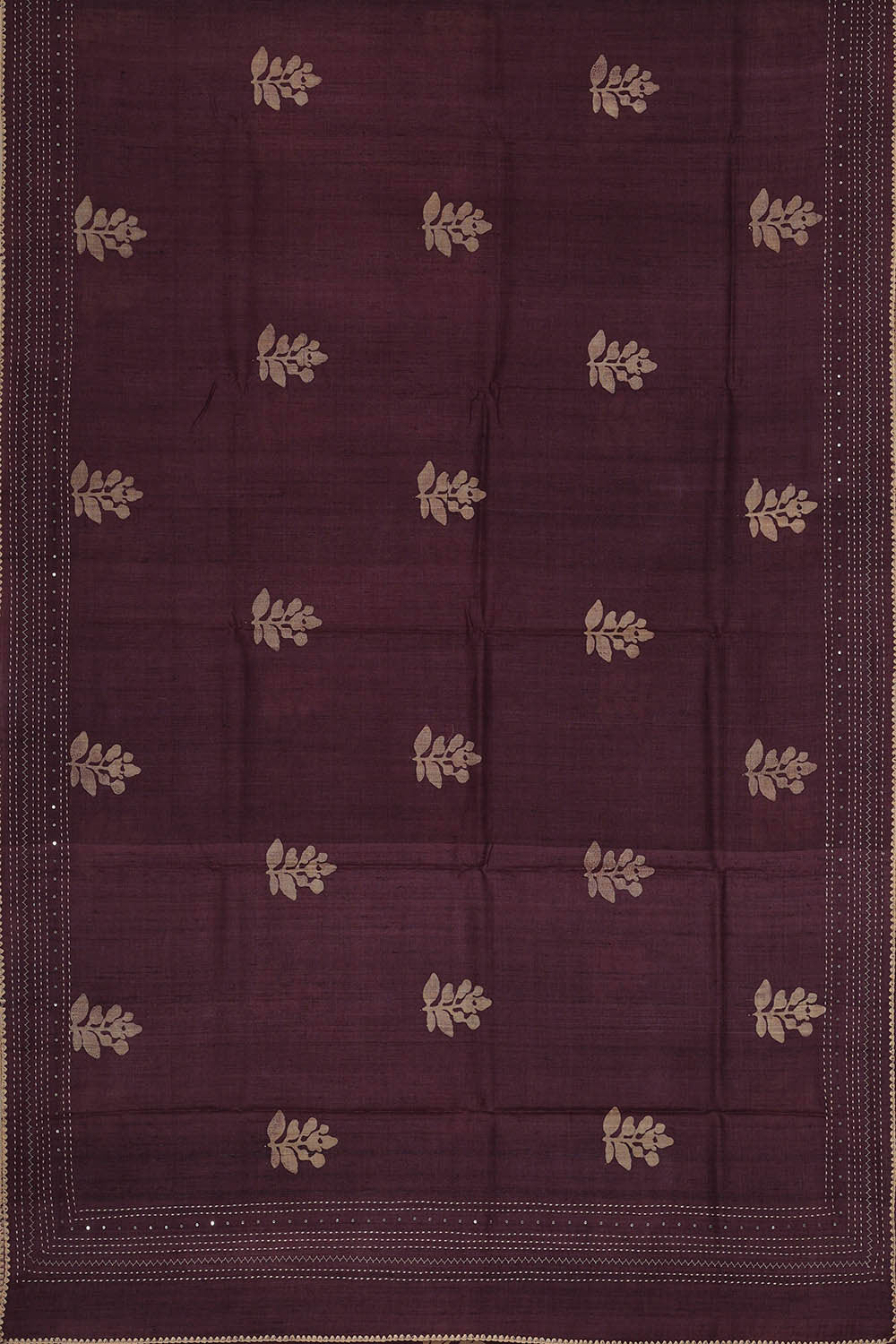 Printed Tussar Silk Dark Brown Saree