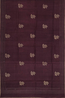 Image of Printed Tussar Silk Dark Brown Saree
