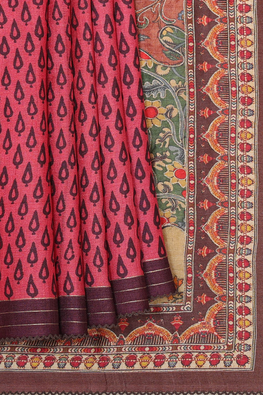 Image of Printed Tussar Silk Pink Saree