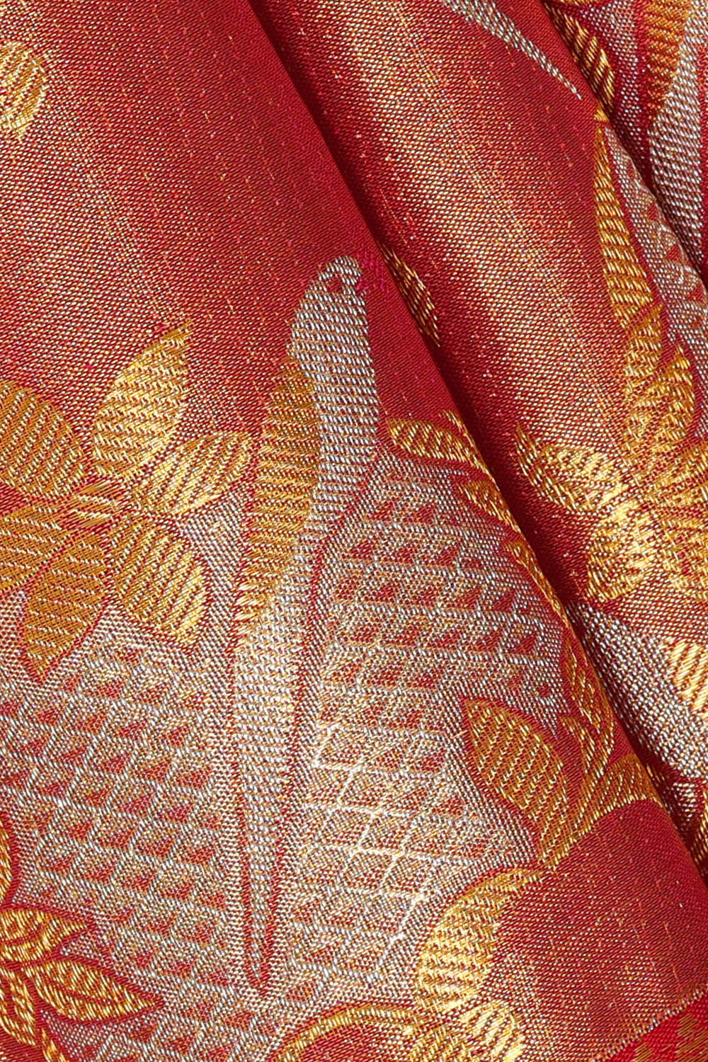 Kanchipattu Golden Red Tissue Brocade Saree