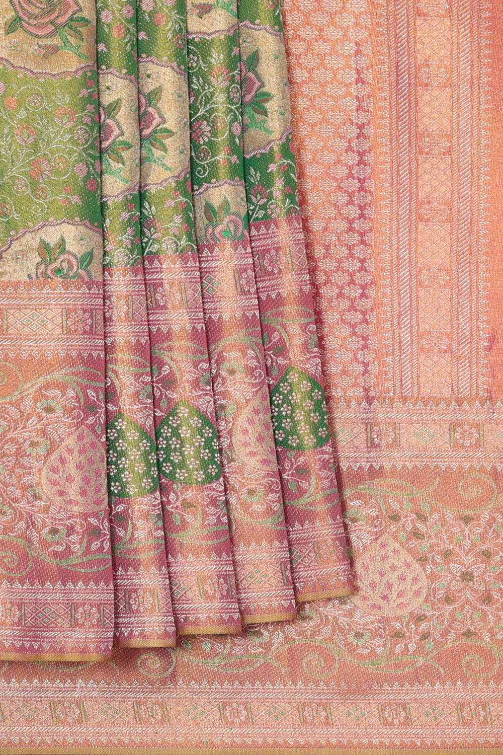 Image of Kanchipattu Green Tissue Brocade Saree