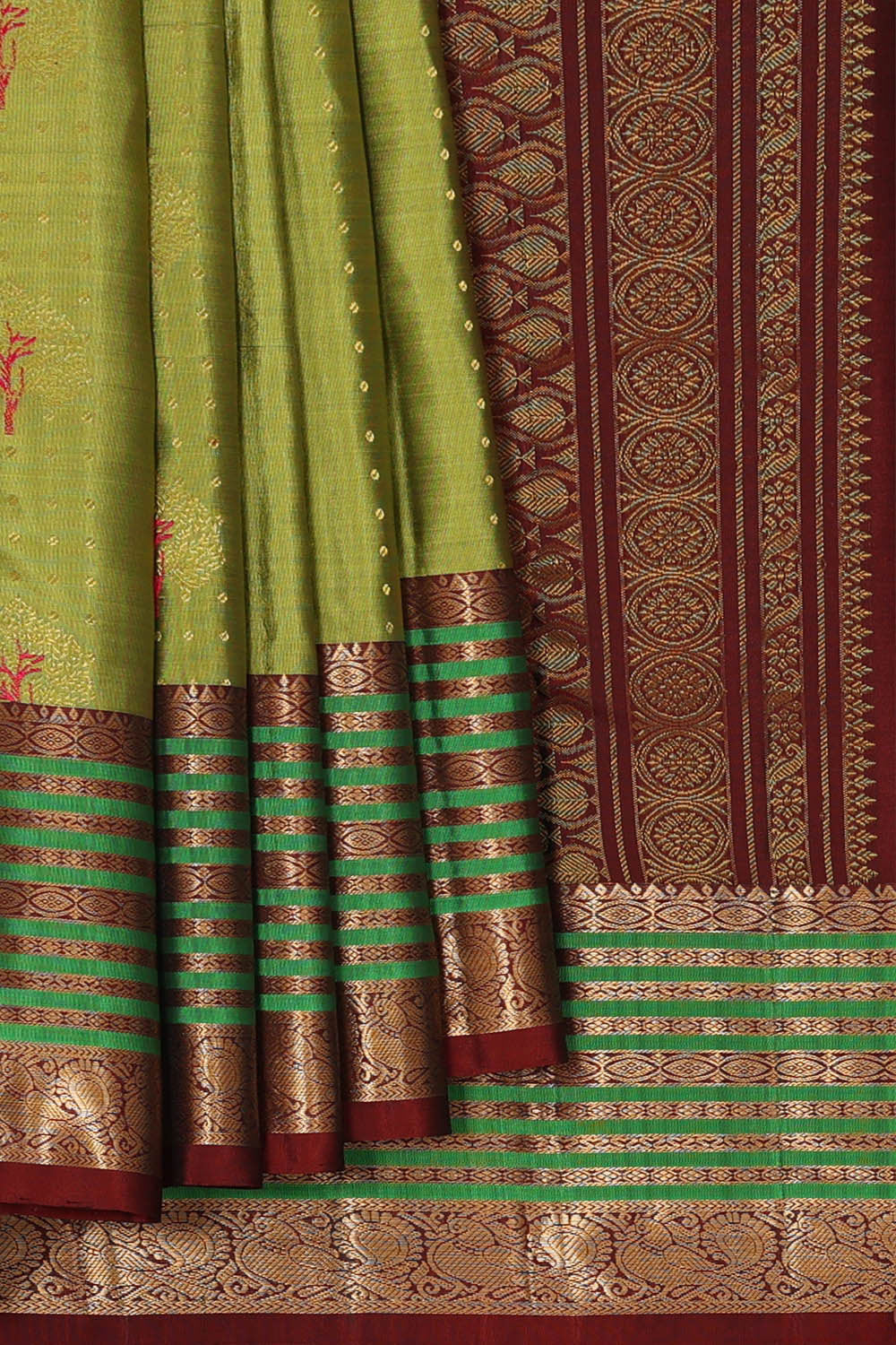 Image of Kanchipattu Golden Green Brocade Saree