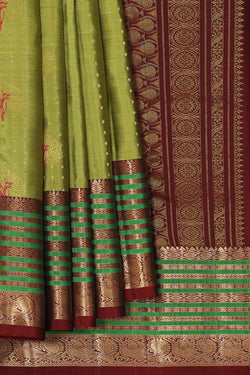 Image of Kanchipattu Golden Green Brocade Saree
