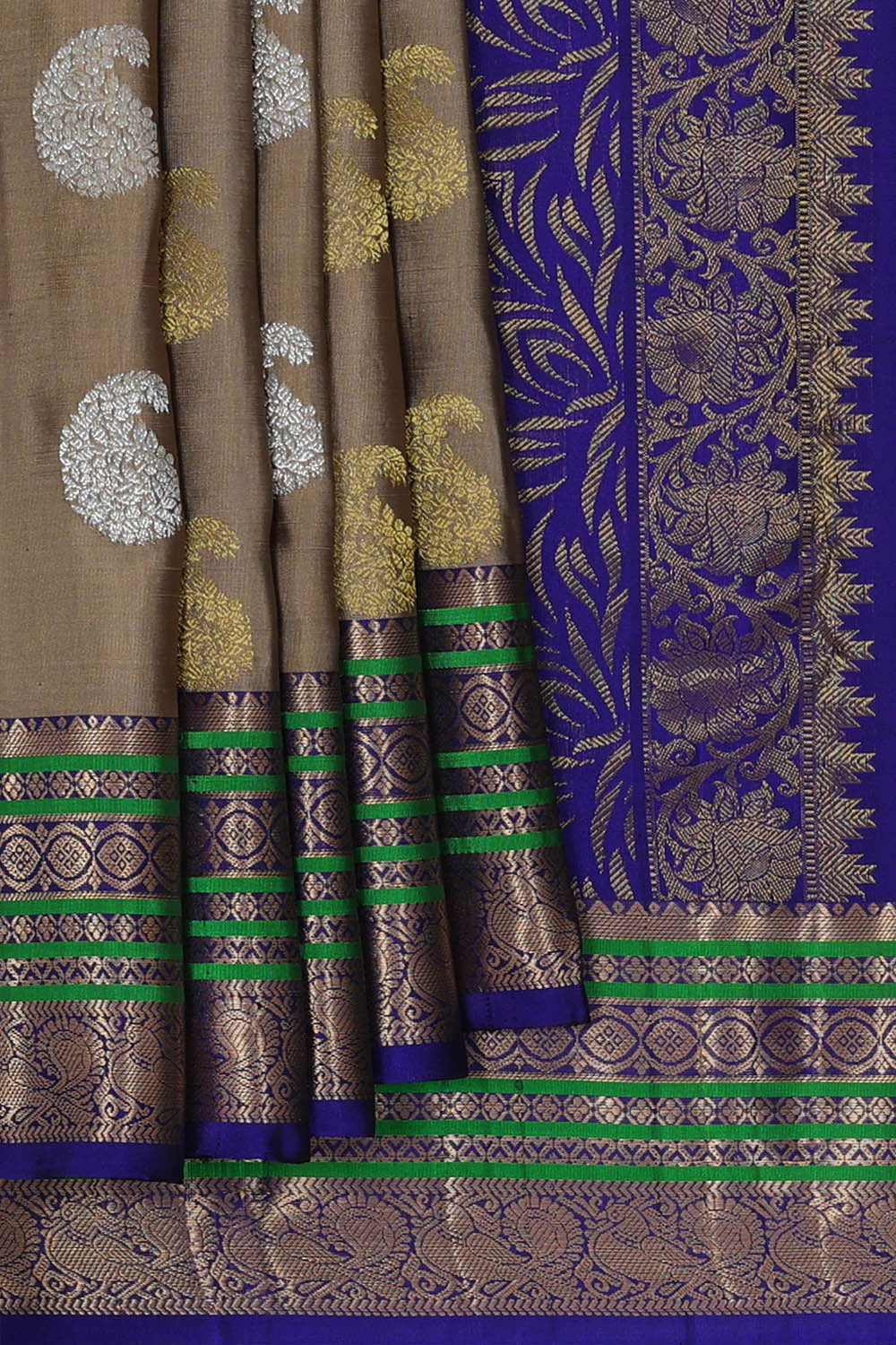 Image of Kanchipattu Dark Cream Brocade Saree