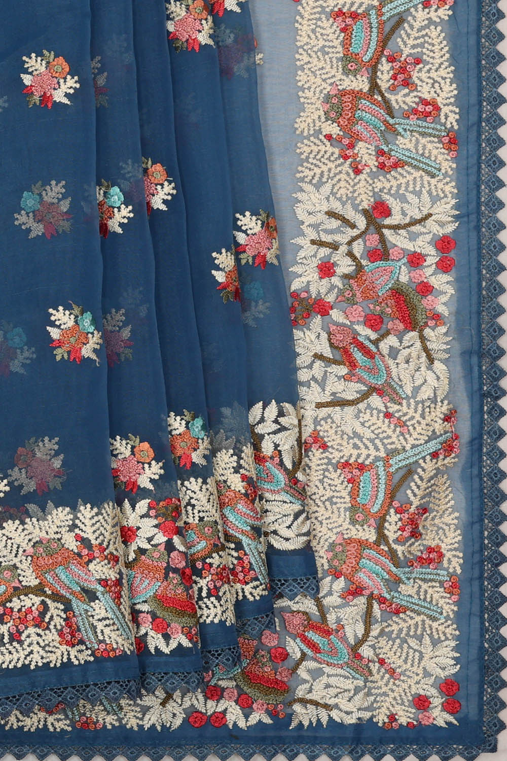 Image of Organza Silk Dark Blue Saree