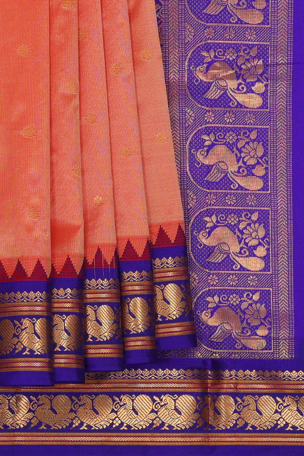 Image of Narayanpet Silk Peach Saree