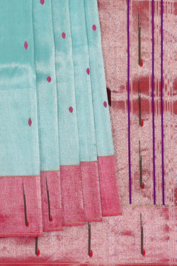 Image of Paithani Silk Sea Blue Tissue Saree