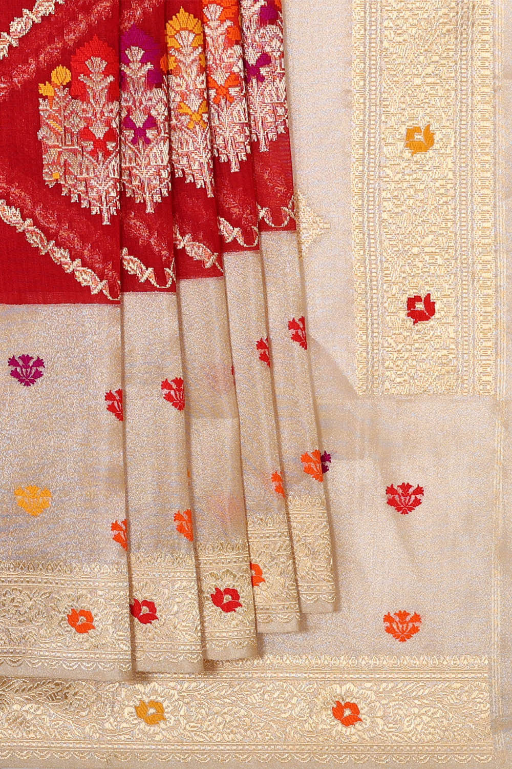 Image of Banarasi Kora Red Saree