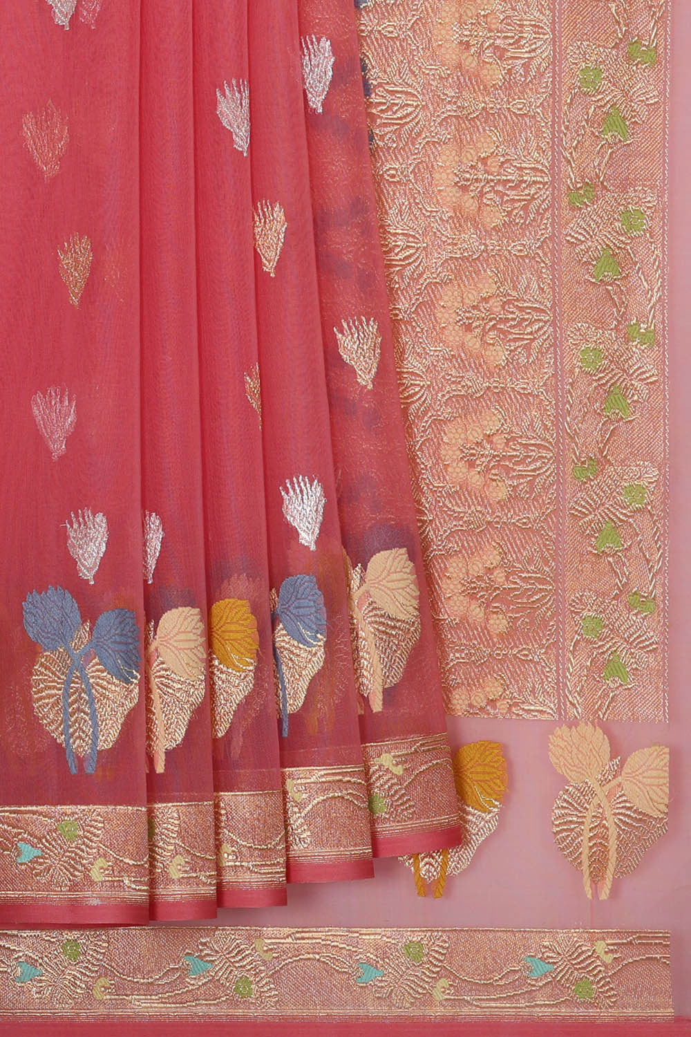 Image of Banarasi Kora Dark Peach Pink Saree
