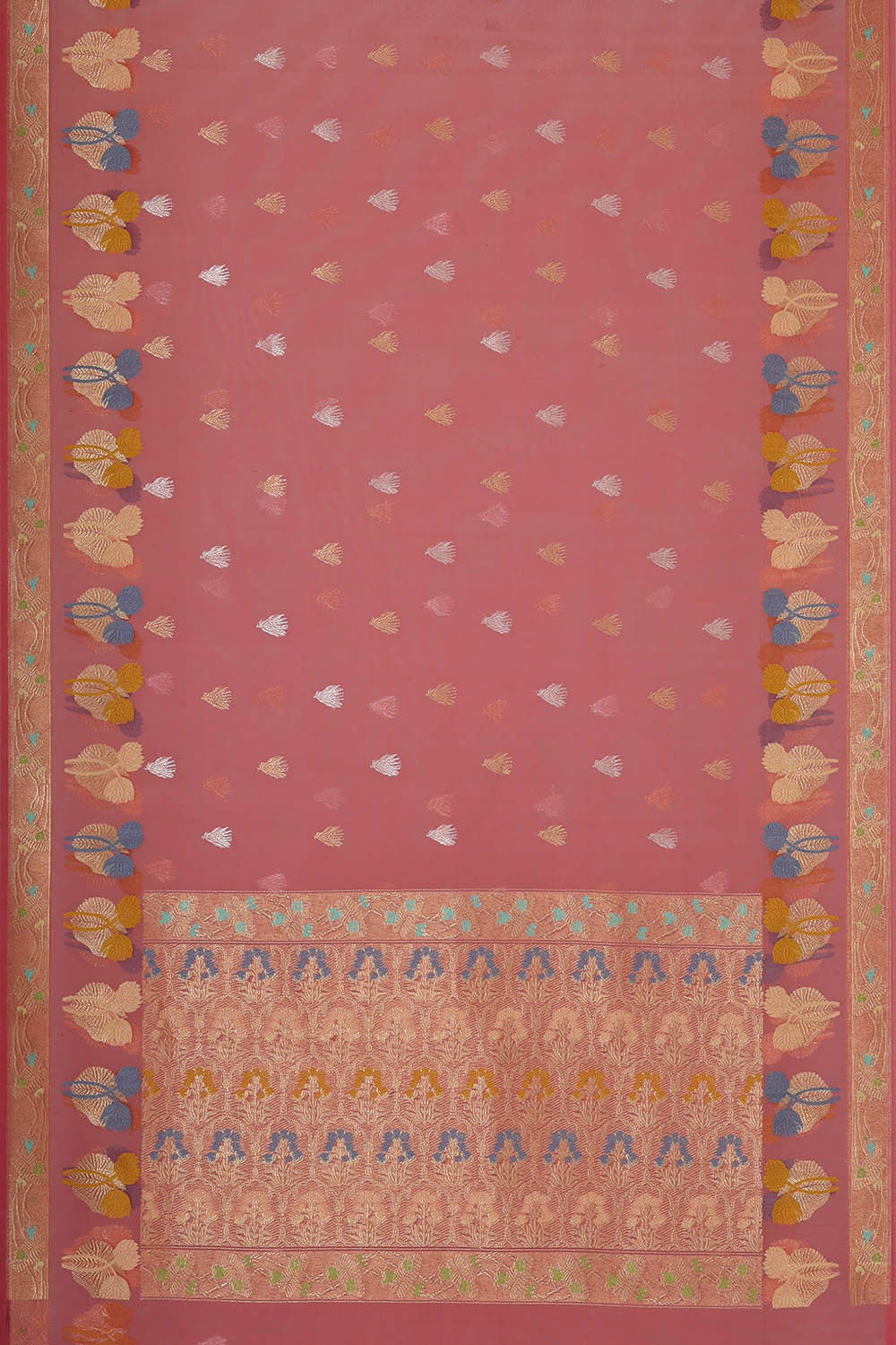 Banarasi Kora Dark Peach Pink Saree