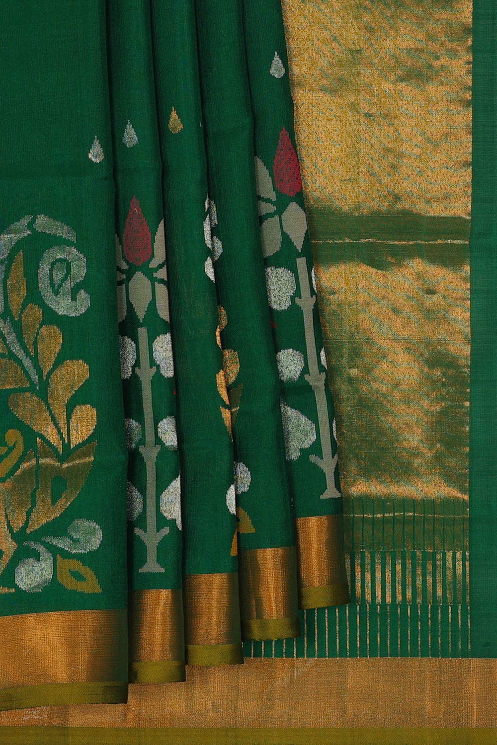 Image of Uppada Silk Bottle Green Saree