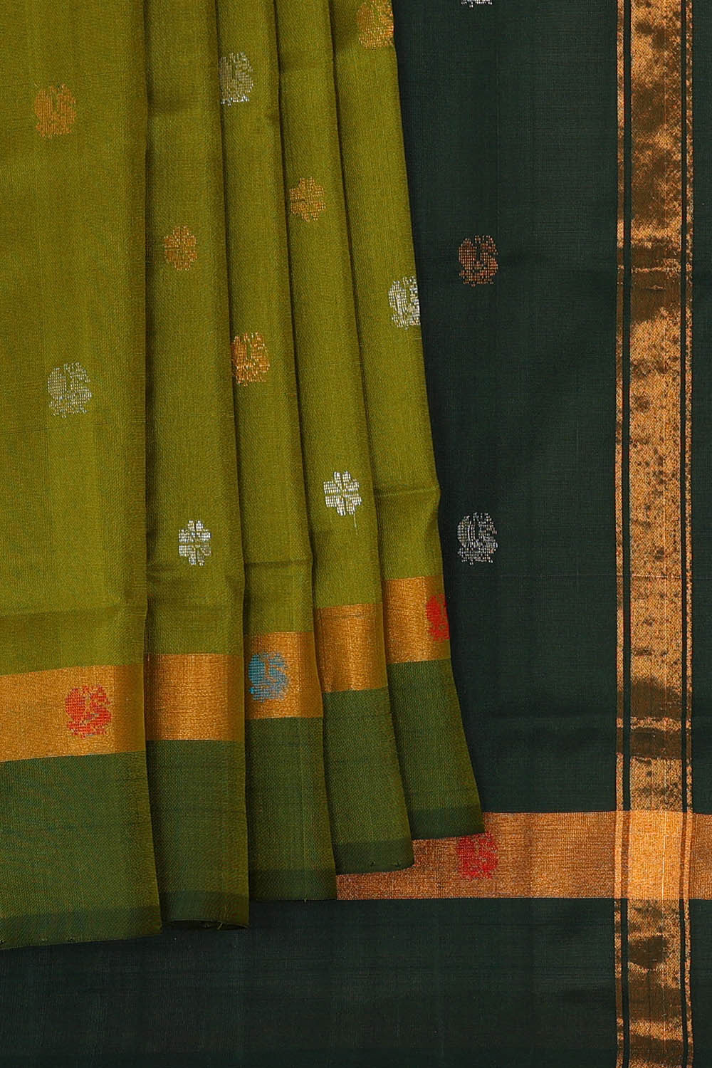 Image of Uppada Silk Golden Green Saree